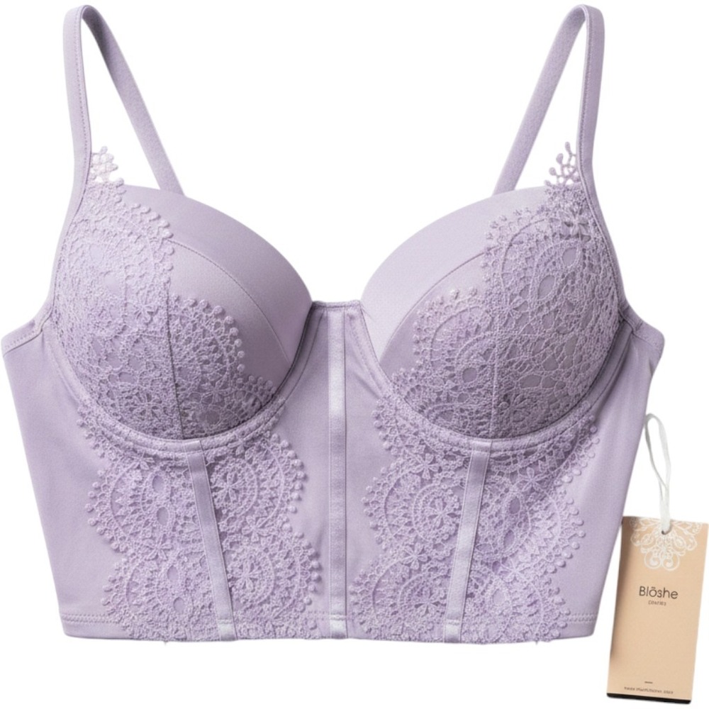 Blashe Lilac Purple Lace Corset Top Padded Underwire Bustier Crop Camisole Small